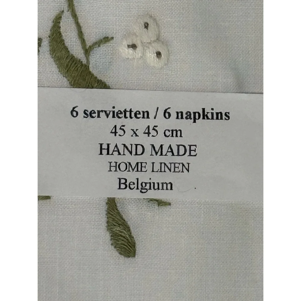 Vtg NEW Belgium Embroidered Linen Set 6 Napkins/39